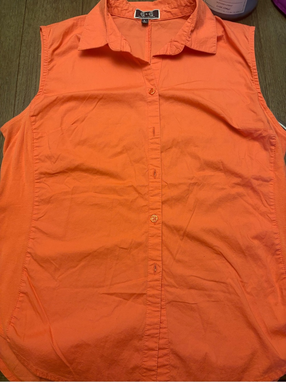 grand & greene Sleeveless Button-Down Shirt in Bright Orange Large